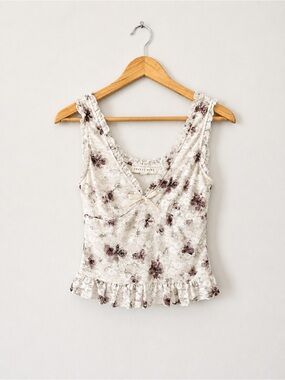 Thirty Thirty LA Floral Lace Ruffle Coquette Top S
